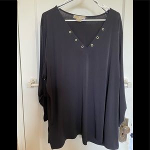 Michael Kors elegant black tunic with gold accents.